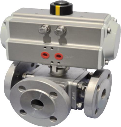 Pneumatic three-way flange ball valve