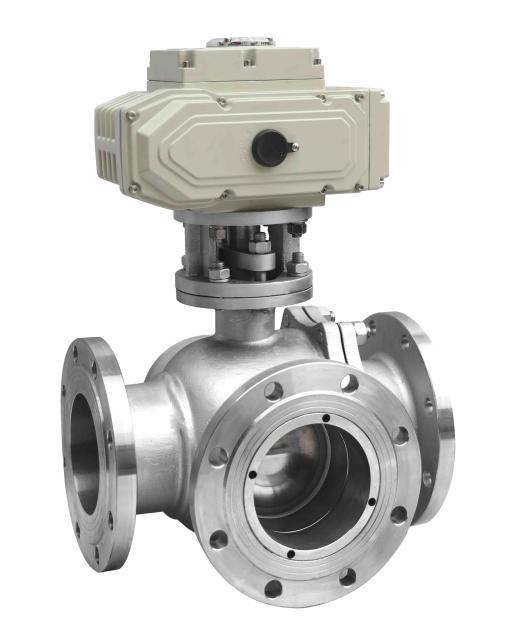 Electric three-way flange ball valve